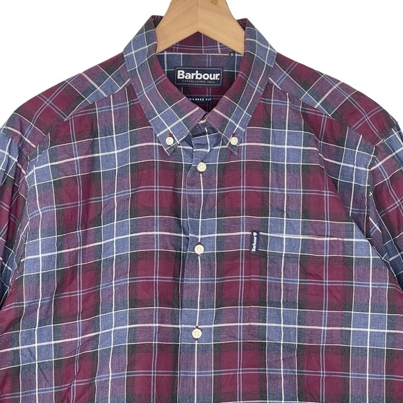 Barbour Men's Casual Button Down Shirt - Red and Blue Plaid - Picture 2 of 10